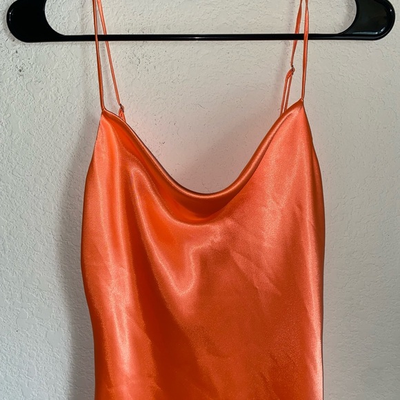 HEMLINE Cowl Neck Silky Sleek Orange Satin Slip Mini Coquette Party Dress Sz XS - Picture 5 of 12